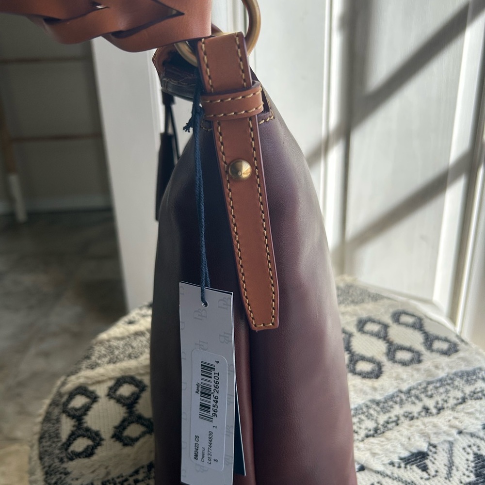 Dooney & Bourke Chestnut Brown Leather Hobo with Tan Handle - Picture 5 of 12